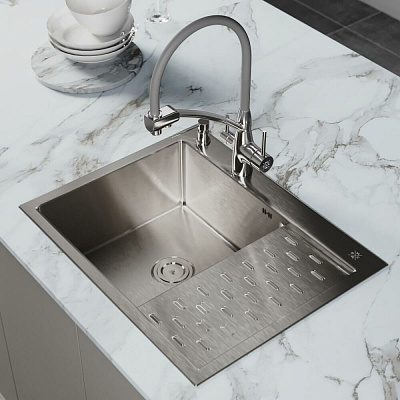 Кухонная мойка 63х50 нержавейка с правым крылом, дозатором РМС MRK-6350L