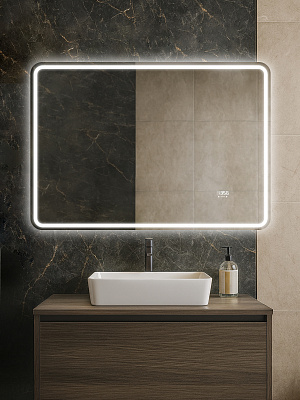 Зеркало 100х70 Аврора Люкс Monterey с подсветкой, термообогревом, часами с термометром и сенсором на взмах