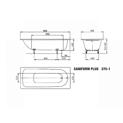 Kaldewei Saniform Plus Mod 375-1 ванна 180x80 1128.0001.0001
