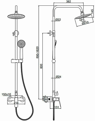 Душевая стойка со смесителем Ledeme H75 L2475