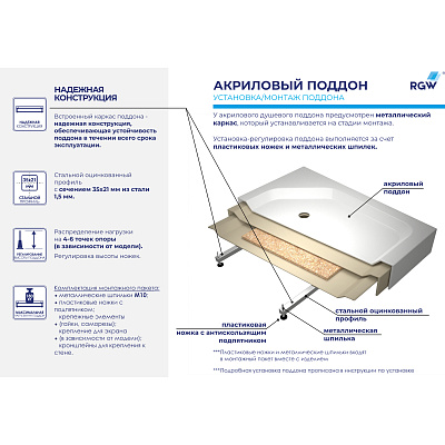 Душевой поддон прямоугольный RGW B/CL-S  800x1200