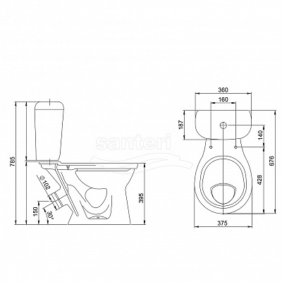 Унитаз-компакт Виктория (декор бежевый) косой выпуск +сиденье Воротынск Santeri 1P3016S0700BF