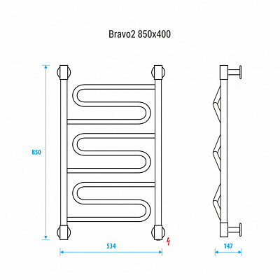 Полотенцесушитель электрический Energy Bravo2 850x500 EETRBRAVO2855000000