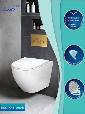 Унитаз подвесной безободковый со смывом торнадо Cerutti Spa Sella Aria Tornado CT9529