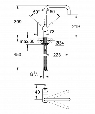 См-ль д/кухни GROHE MINTA 32488DC0 суперсталь U-излив