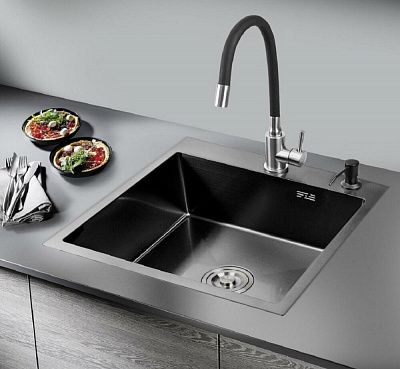 Кухонная мойка с корзиной раздвижной и дозатором врезным РМС MR-5050BL Набор 3 в 1