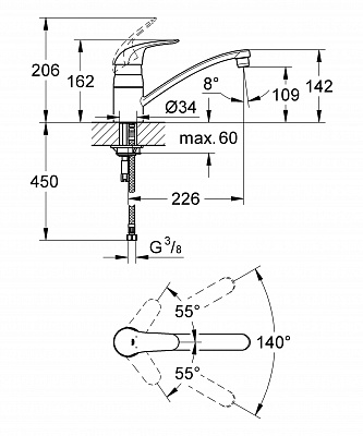 Смеситель для кухни GROHE EUROECO 32750000