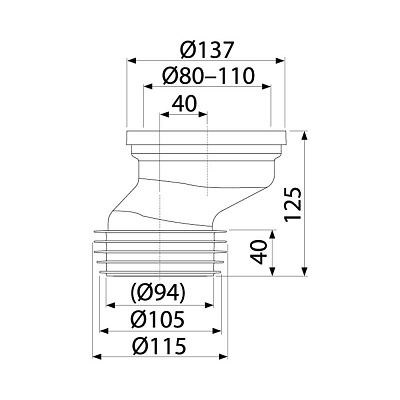 Патрубок для унитаза эксцентрический 40 мм AlcaPlast A991-40