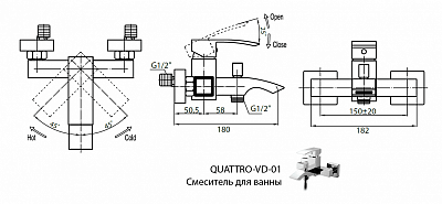 Смеситель для ванны и душа CEZARES QUATTRO-VD QUATTRO-C-VD-01