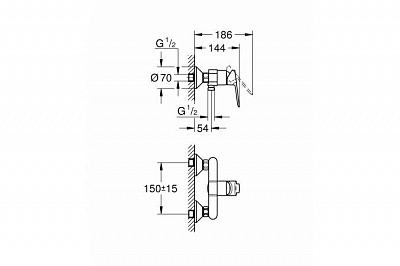 Смеситель для душа Grohe BAU EDGE 23636000 1-рыч, 35мм