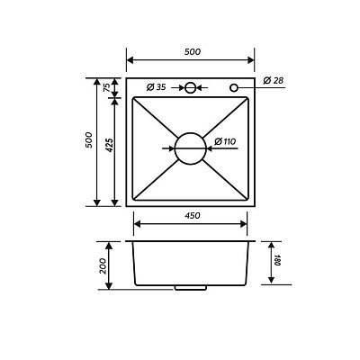 Мойка кухонная РМС MR-5050 набор с корзиной раздвижной и дозатором