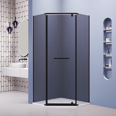 Душевой уголок трапеция 90х90х195 6 мм RGW PA-82-B Easy Clean чёрный тонированное