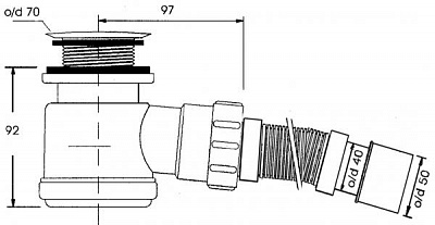 Трап для поддона McAlpine (выпуск 70мм) 50/60-1 1/2, h=92мм, с гофрой 40/50 (L=300-500мм) MRS2C-F