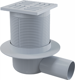 Сливной трап Alcaplast APV5111 105×105/50, подводка боковая, решетка серая, гидрозатвор мокрый
