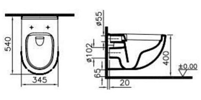 Безободковый подвесной унитаз Vitra S40, антибактериальная глазурь, 7759B003-0075