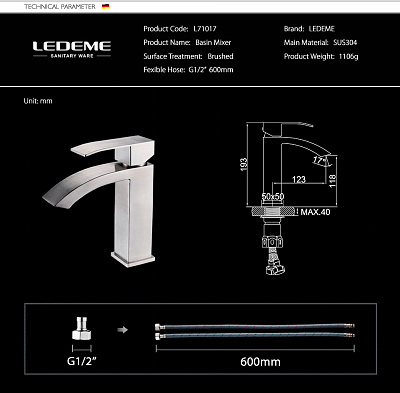 Смеситель для умывальника Ledeme L71017