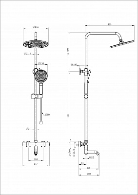 Душевая система с термостатом Wonzon & Woghand INN 3, Черный матовый WW-B3065-T1-MB