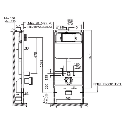 Инсталляция скрытого монтажа Kubix Jaquar JCS-WHT-2400FS + клавиша смыва JCP-CHR-352415