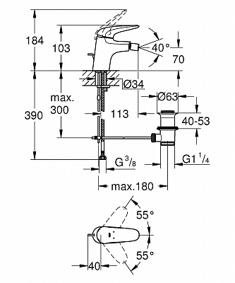 См-ль д/биде GROHE EUROSMART 2015 Solid 23720003 сл.г,S-Size