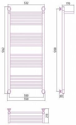 Полотенцесушитель водяной Сунержа Богема с полкой+ 1200х500