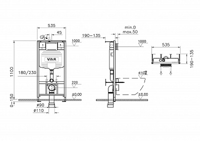 Комплект инсталляции с унитазом VitrA S40 Lbox толстая крышка 9005B003-7211