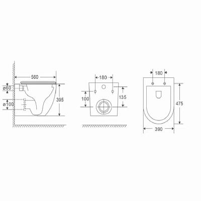 Унитаз подвесной безободковый (торнадо) DQ Grimm DT1386516, 560*390*395мм, микролифт, белый