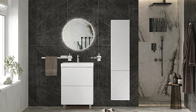 Тумба с раковиной Velvex Edge 600-0-2 (9696) белый глянец