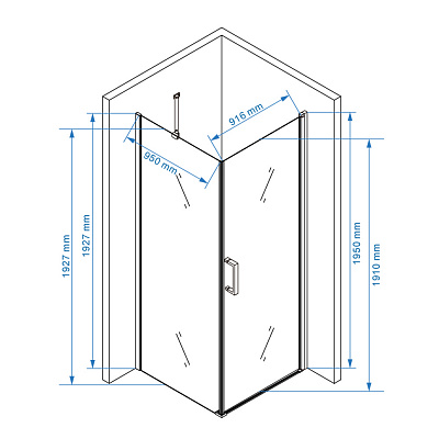 Душевое ограждение 100х100 правое MONTEREY EX-217R хром матовое стекло 8мм