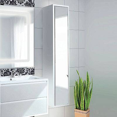 Шкаф - колонна зеркальный в ванную 35 см Aquaton Римини белый глянец 1A232703RN010 NEW