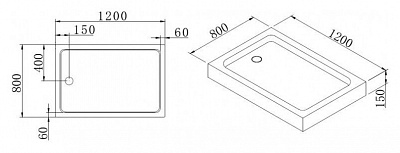 Поддон акриловый Cezares 120х80 TRAY-AH-120/80-15-1