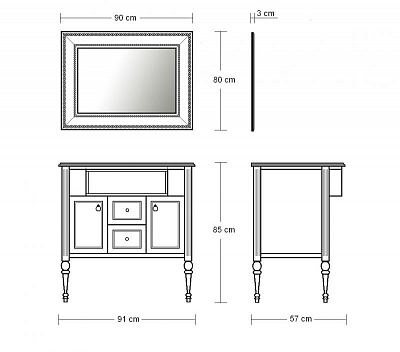 Тумба с раковиной Eurolegno Verdi 900Р и столешница 900*570*850 слоновая кость с патиной