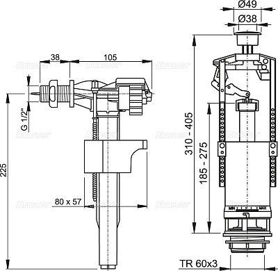 Впускной комплект со стоп кнопкой AlcaPlast SA2000-1/2 CHROM