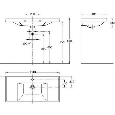 Раковина CUBO подвесная мебельная 100 см, белая глянцевая Kerama Marazzi CU.wb.100