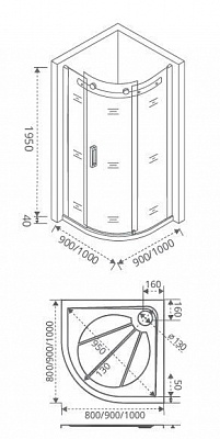 Душевое ограждение 100х100 Good Door Galaxy R-100-C-CH четверть круга
