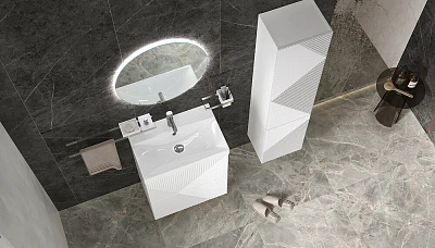 Тумба с раковиной Velvex Edge 600-0-2 (9696) белый глянец
