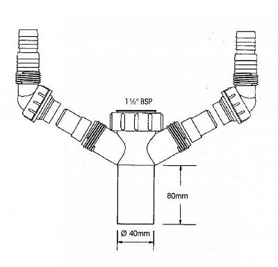 Отвод для слива стиральной и посудомоечной машины 1 1/2 с 2-мя выводами McALPINE MRSK2,3 (TEE 4)