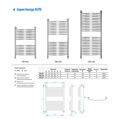 Полотенцесушитель водяной Energy Elite 800х500 EWTRELITE0805000000