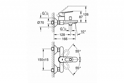 Смеситель для ванны Grohe BauLoop 23603000 1-рыч, LongLife 35мм