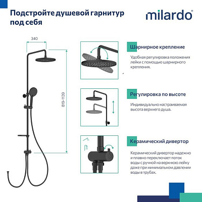 Душевой гарнитур с верхней лейкой Milardo Ideal Spa ILSBL3FM76