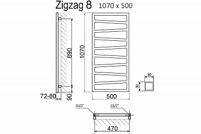 Полотенцесушитель TЕRMA ZigZag 1070-500, черный металлик