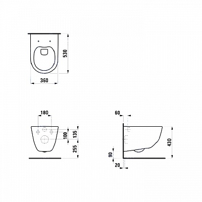 Чаша унитаза подвесного Laufen PRO Rimless 53 см 8.2096.6.000.000.1