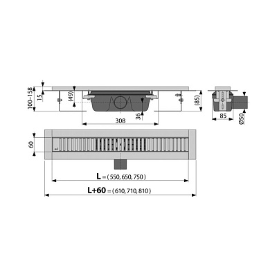 Водоотводящий желоб с перфорированной решеткой AlcaPlast APZ1SMART-LINE-550