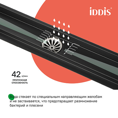 Лоток душевой, сифон 360, комб. затвор, перфор. решетка, 700мм IDDIS 975B7BL20DZ черный