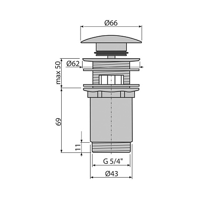 Донный клапан сифона цельнометаллический AlcaPlast A392C для умывальника CLICK-CLACK 5/4 перелив