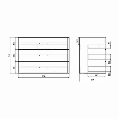 Тумба напольная 3 ящика MIRSANT Fuji 100 (раковина Deep-100) (рак. 262517 в комплект не входит)