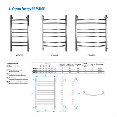 Полотенцесушитель водяной Energy Prestige 600х500 EWTR0PRES0605000000