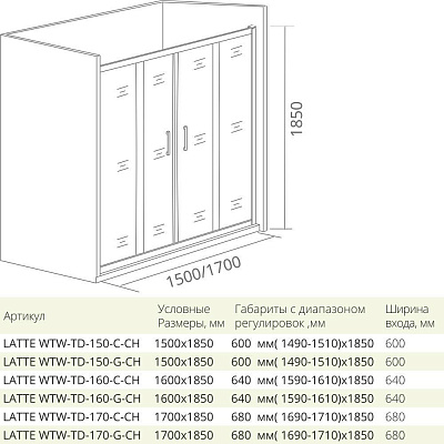 Душевое ограждение LATTE WTW-TD-170-C-B GoodDoor ЛА00049 черный профиль