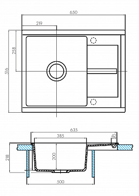 Мойка для кухни из литого мрамора Aquaton Делия 65 графит 1A718632DE210