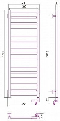 Полотенцесушитель электрический Сунержа Центурион 2.0 1200x400 МЭМ правый