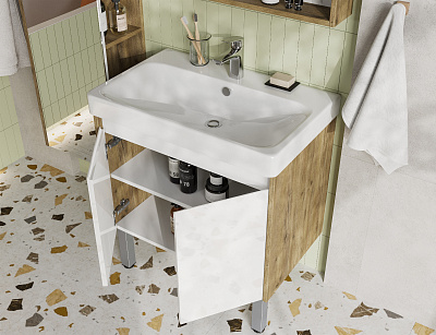 Тумба с раковиной AQUATON Сканди Doors 70 белый глянец/дуб рустикальный 1A278901SDZ90